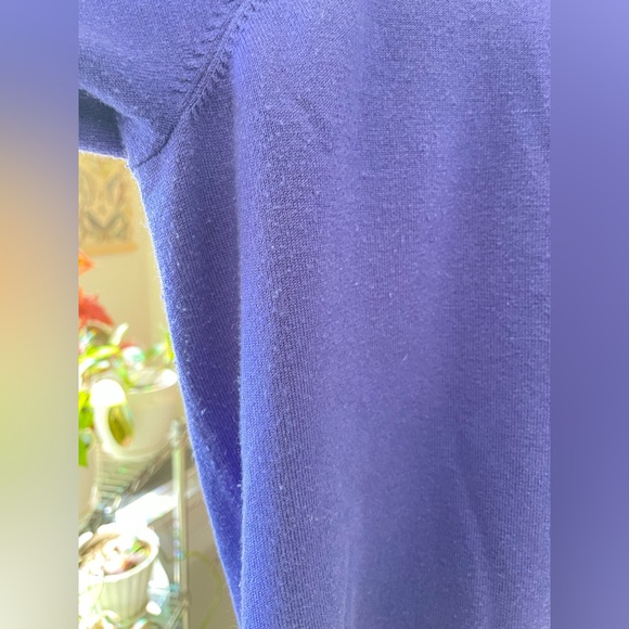 Purple ModCloth v-neck short-sleeve sweater with a cute embroidered mermaid-cat. - Picture 4 of 5